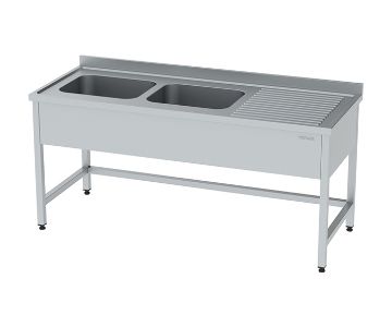 70716808001423  WORK TABLE WITH DOUBLE SINK WITHOUT BOTTOM RIGHT-HAND DRIP TRAY 1600x700x850mm.