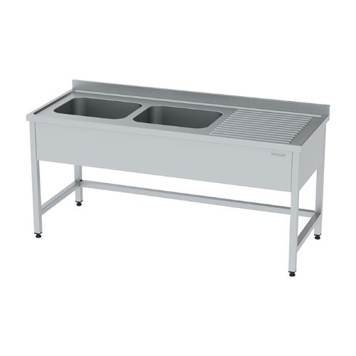 70716808001423  WORK TABLE WITH DOUBLE SINK WITHOUT BOTTOM RIGHT-HAND DRIP TRAY 1600x700x850mm.