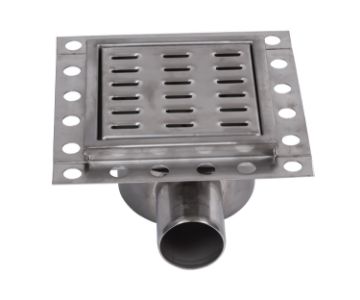 Stainless Steel Floor Strainer Horizontal Outlet 210x210 mm DN 75 PVC OUTLET