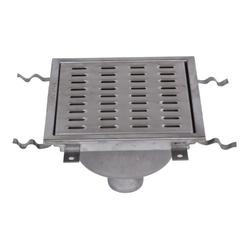 Stainless Steel Floor Strainer With Bottom Outlet 300x300 mm DN 50 WITH PVC OUTLET