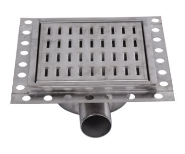 Stainless Steel Floor Strainer Horizontal Outlet 300x300 mm DN 50 PVC OUTLET Nova Stainless